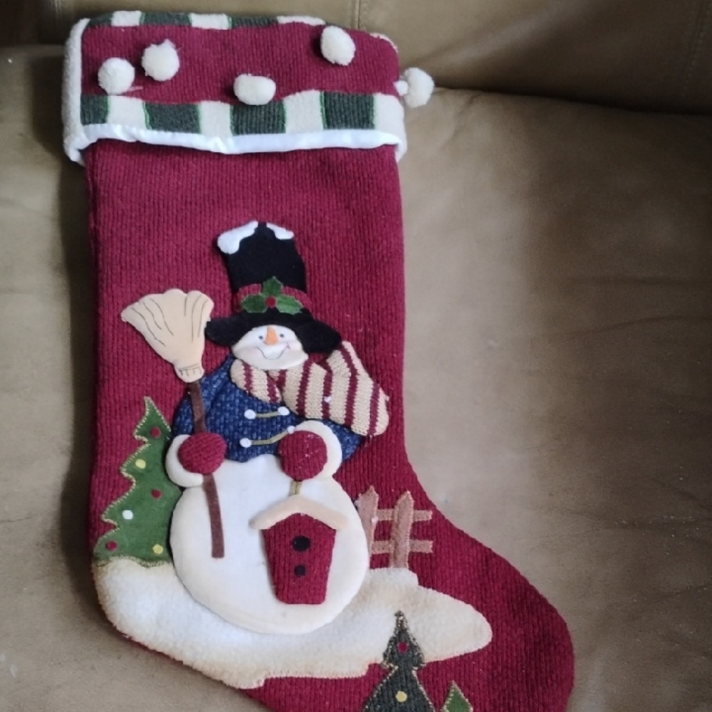 Festive Snowman Christmas Stocking - Red and White 20" Long
